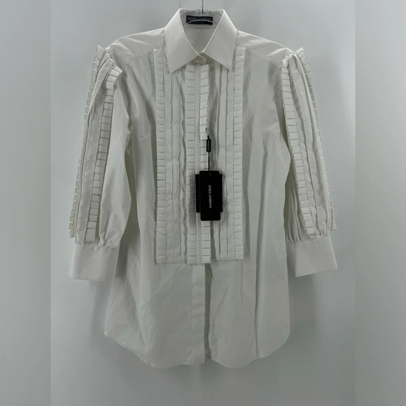 NWT $1100 Dolce&Gabbana Women White Cotton Fitted Button-up Shirt Top 36 - Picture 1 of 12